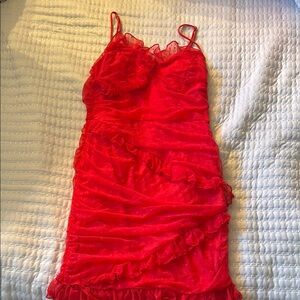 Red Ruffled Spaghetti Strap Dress